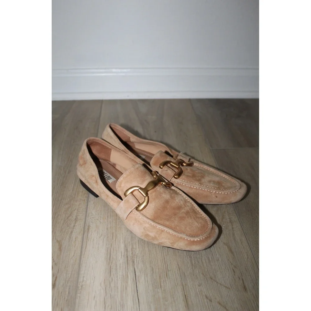 Bibi Lou Tan Soft Suede Horsebit Loafers Gold Hardware Size 39 Anthropologie